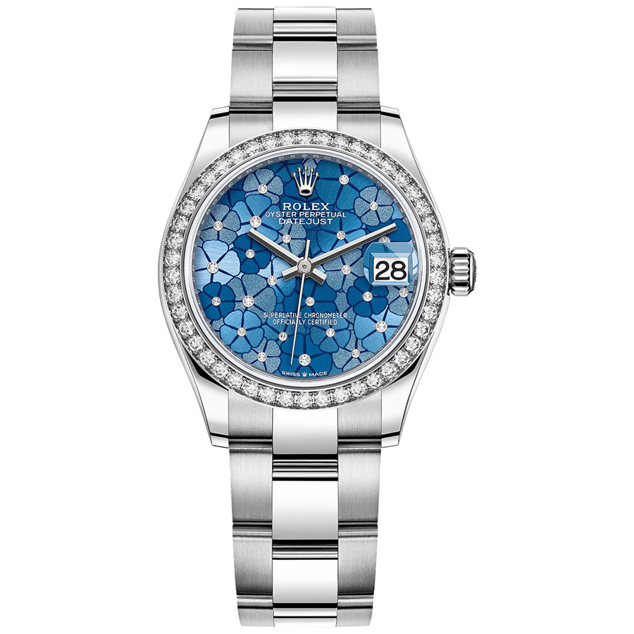 Rolex Datejust Azzurro Blue Floral Motif Dial Diamond Bezel 31mm 278384RBR