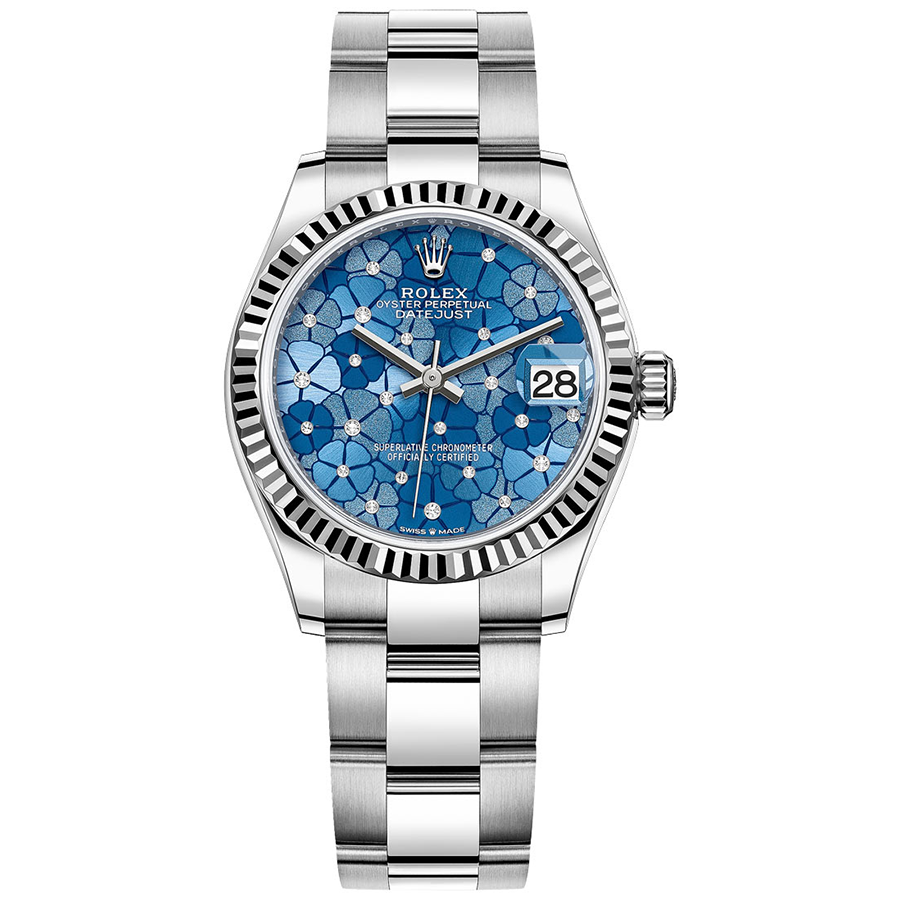 Rolex Datejust Azzurro Blue Floral Motif Dial Fluted Bezel 31mm 278274