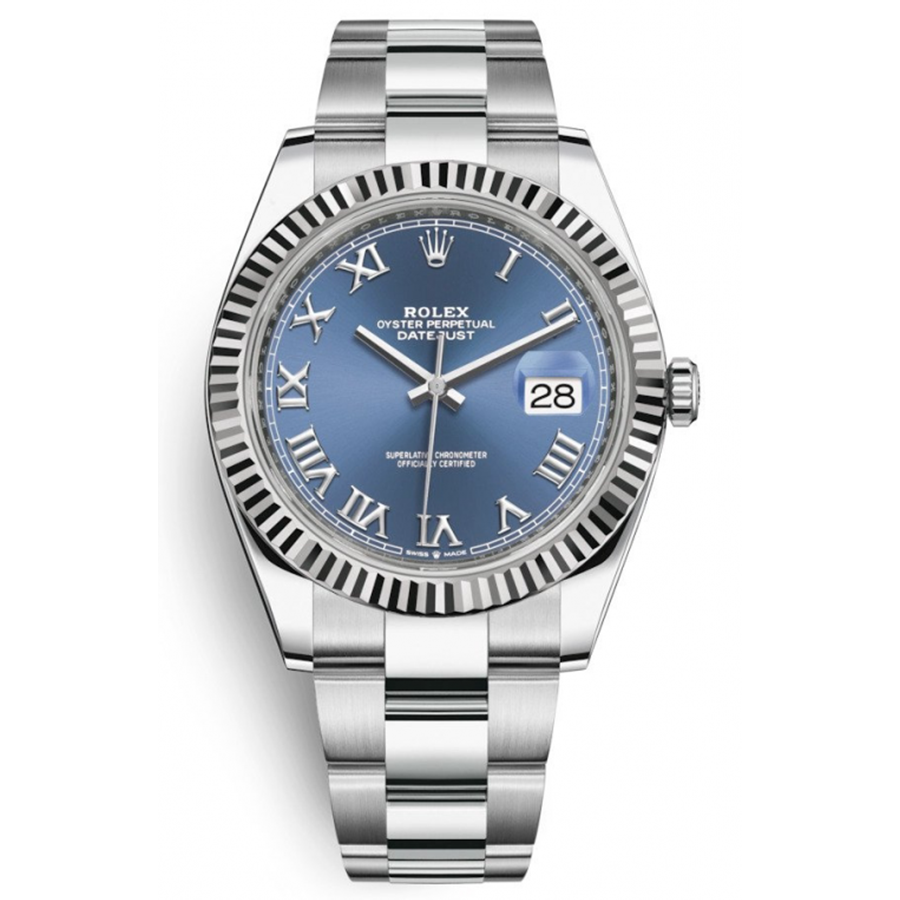 Rolex Datejust II Azzurro Blue Roman Numeral Fluted Dial 41mm 126334