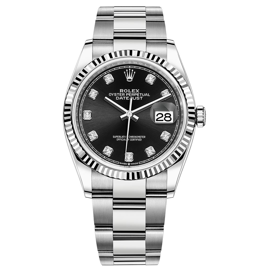 Rolex Datejust II Black Diamond Fluted Dial 36mm 126234