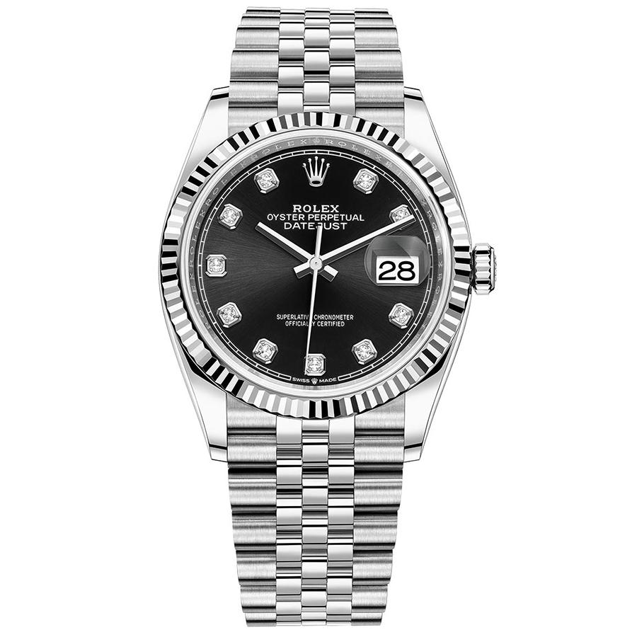 Rolex Datejust II Black Diamond Fluted Dial 36mm 126234