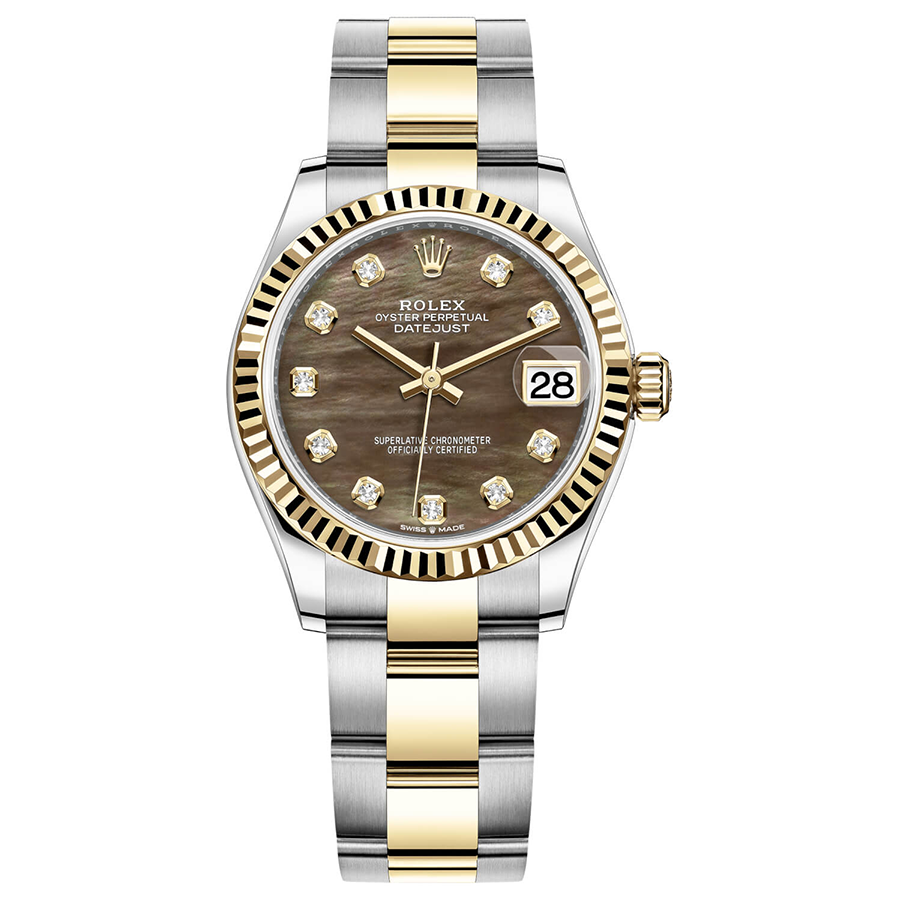 Rolex Datejust Black Mother Of Pearl Diamond Dial Fluted Bezel 31mm 278273