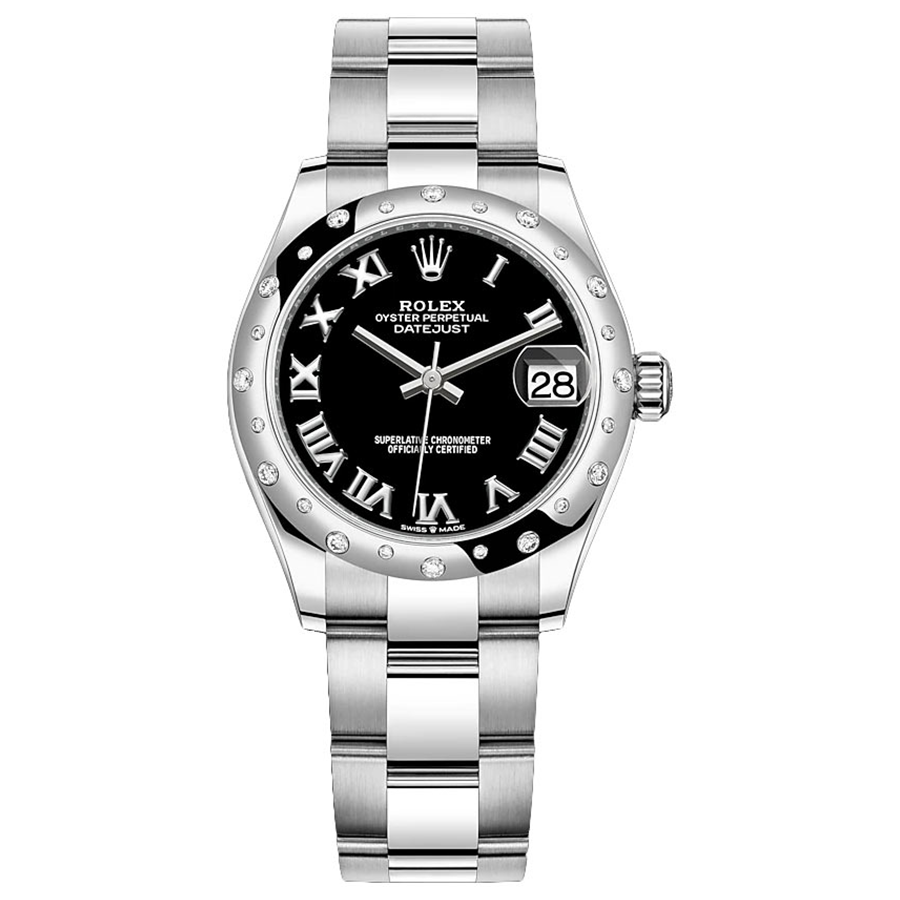 Rolex Datejust Black Roman Numeral Dial Diamond-Set Bezel 31mm 278344RBR