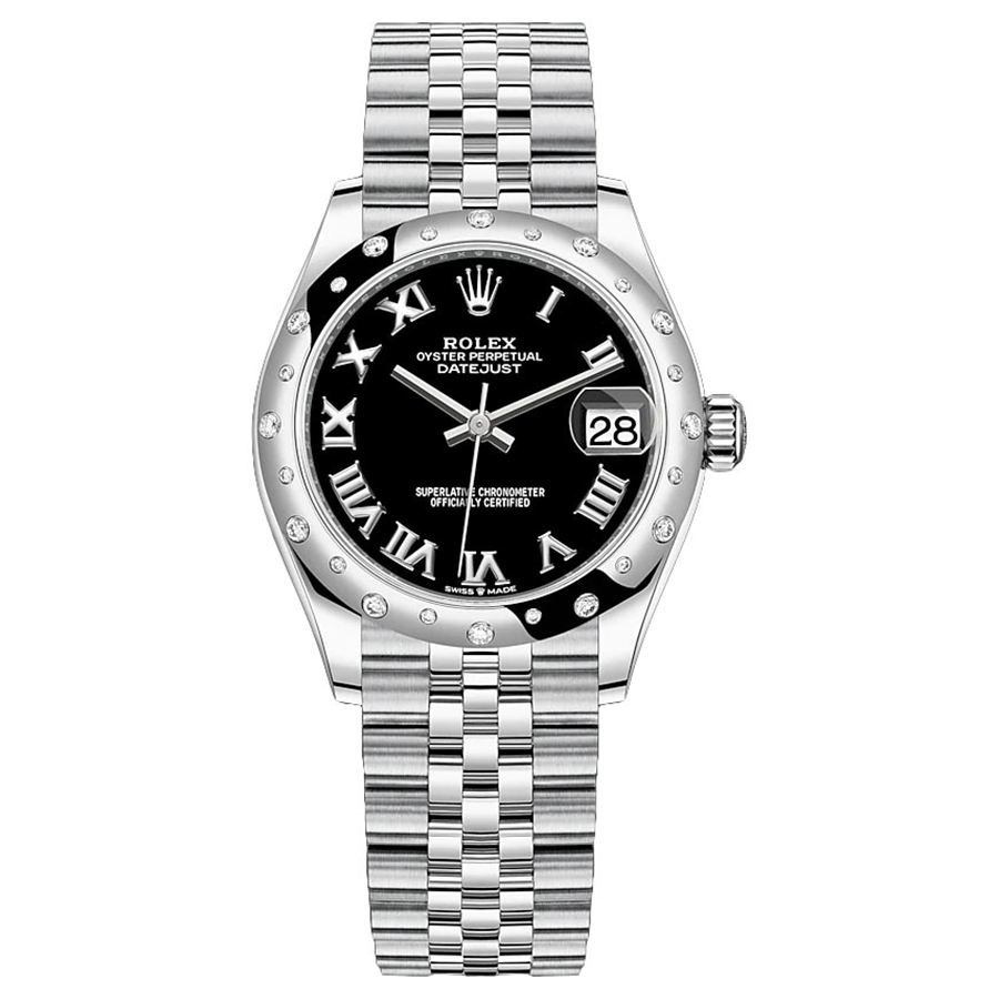 Rolex Datejust Black Roman Numeral Dial Diamond-Set Bezel 31mm 278344RBR