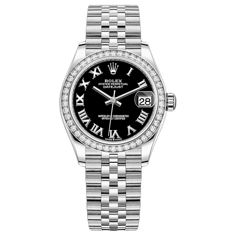 Rolex Datejust Black Roman Numeral Dial Diamond Bezel 31mm 278384RBR