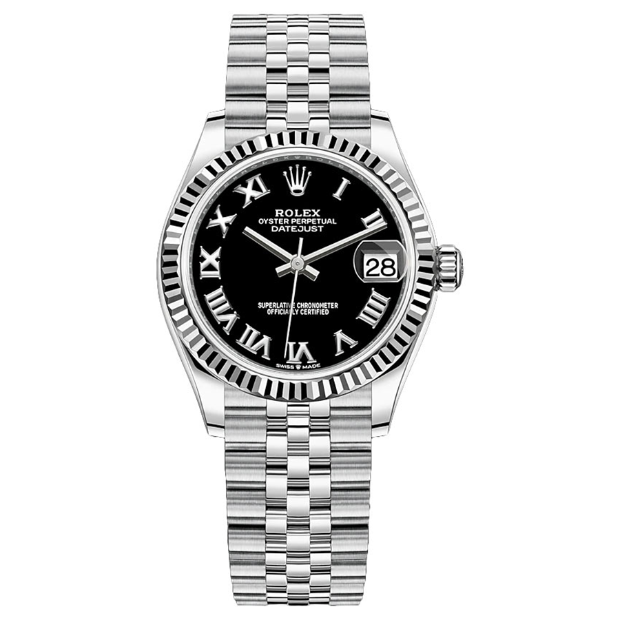 Rolex Datejust Black Roman Numeral Dial Fluted Bezel 31mm 278274