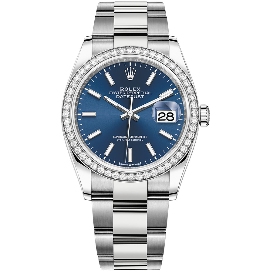 Rolex Datejust Bright Blue Dial Diamond Bezel 36mm 126284RBR