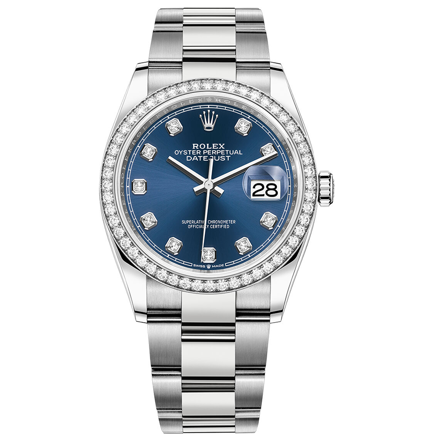 Rolex Datejust Bright Blue Diamond Dial Diamond Bezel 36mm 126284RBR