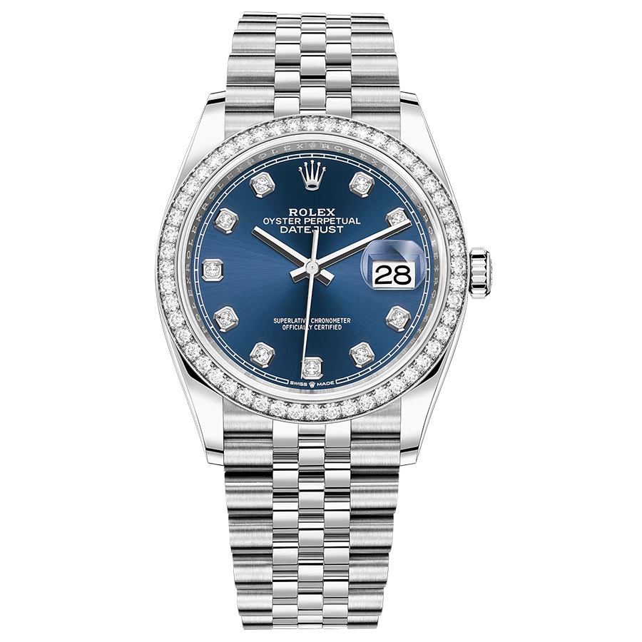 Rolex Datejust Bright Blue Diamond Dial Diamond Bezel 36mm 126284RBR