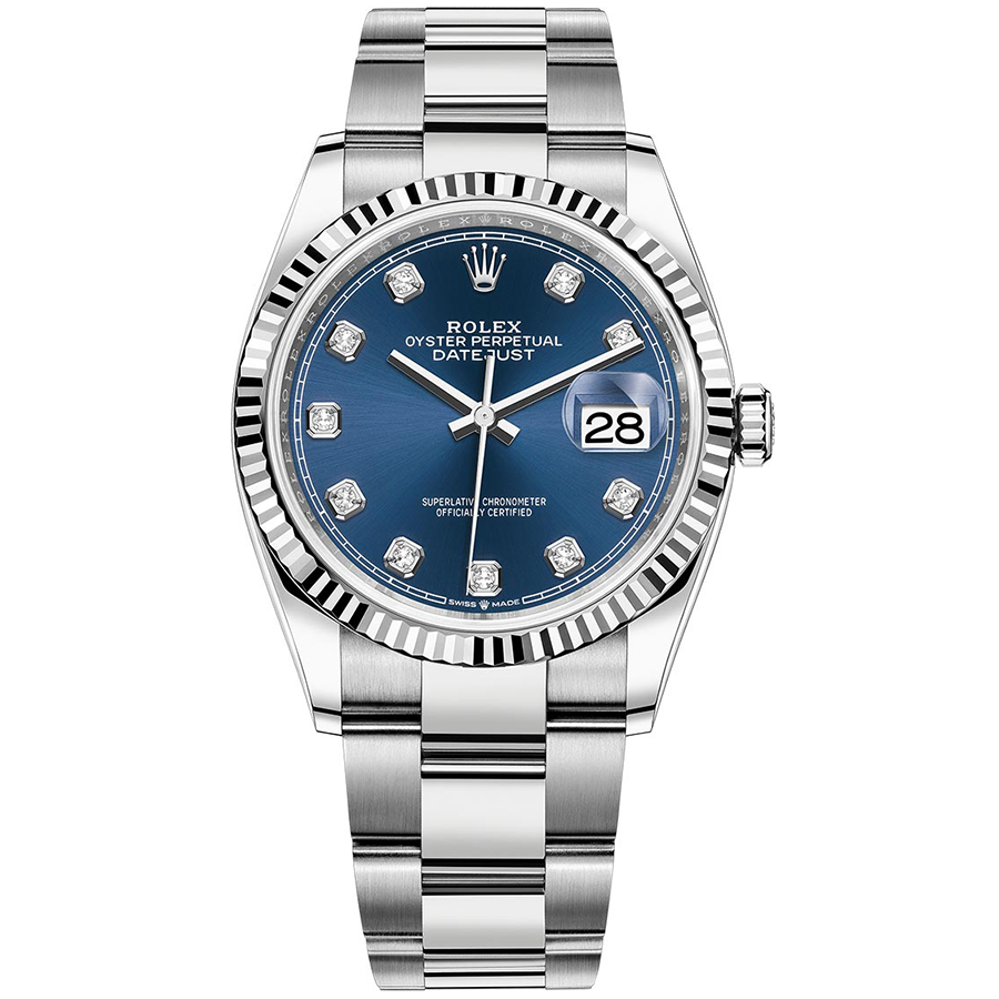 Rolex Datejust II Bright Blue Diamond Fluted Dial 36mm 126234