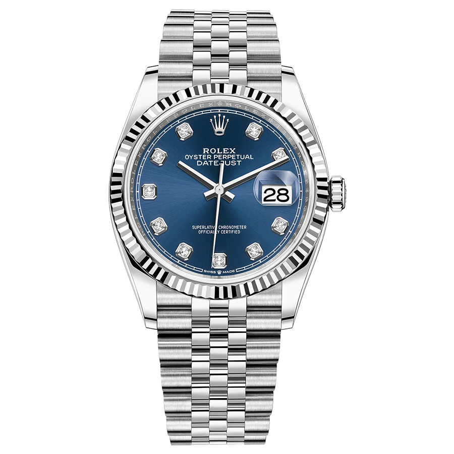 Rolex Datejust II Bright Blue Diamond Fluted Dial 36mm 126234