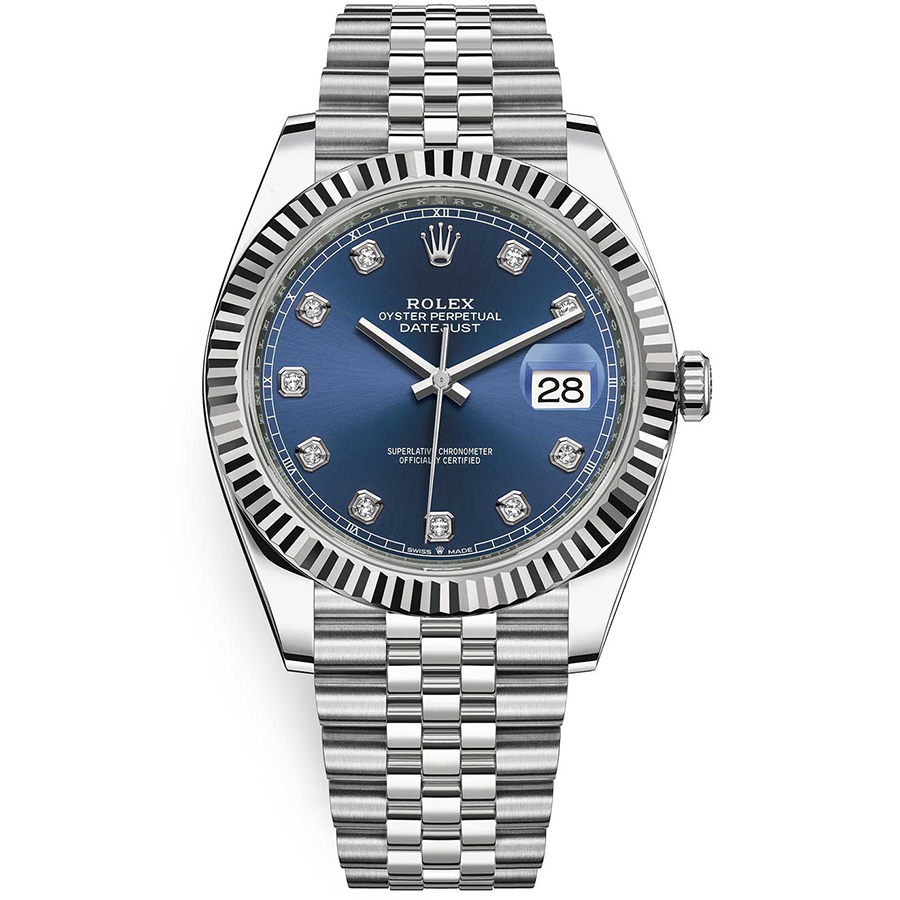 Rolex Datejust II Bright Blue Diamond Fluted Dial 41mm 126334