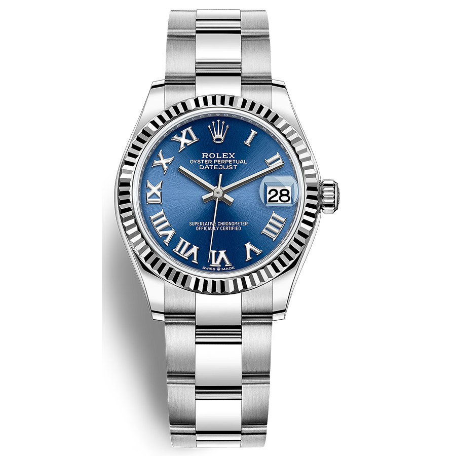 Rolex Datejust Bright Blue Roman Numeral Dial Fluted Bezel 31mm 278274