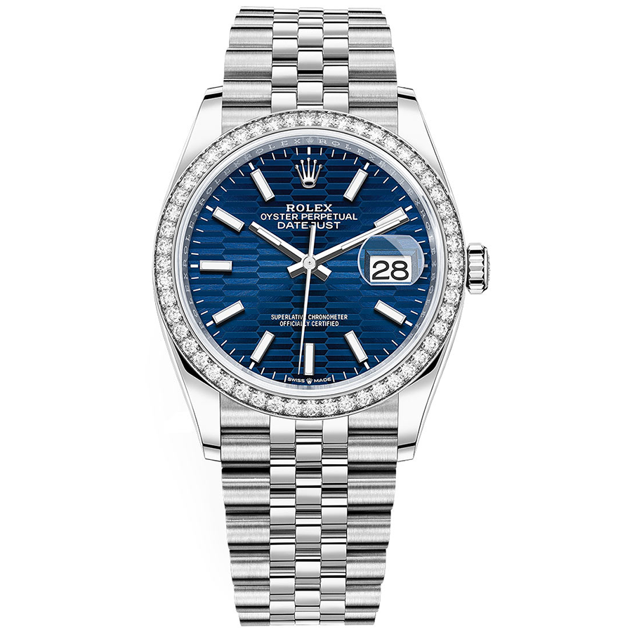 Rolex Datejust Bright Blue Fluted Motif Dial Diamond Bezel 36mm 126284RBR