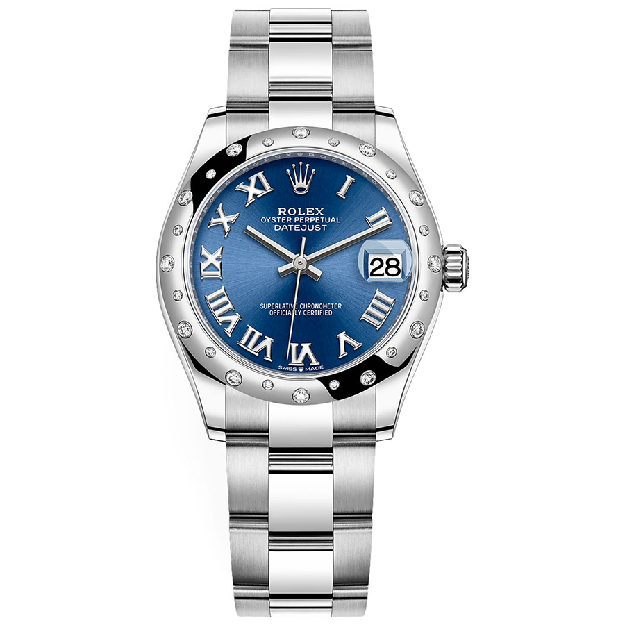 Rolex Datejust Bright Blue Roman Numeral Dial Diamond-Set Bezel 31mm 278344RBR