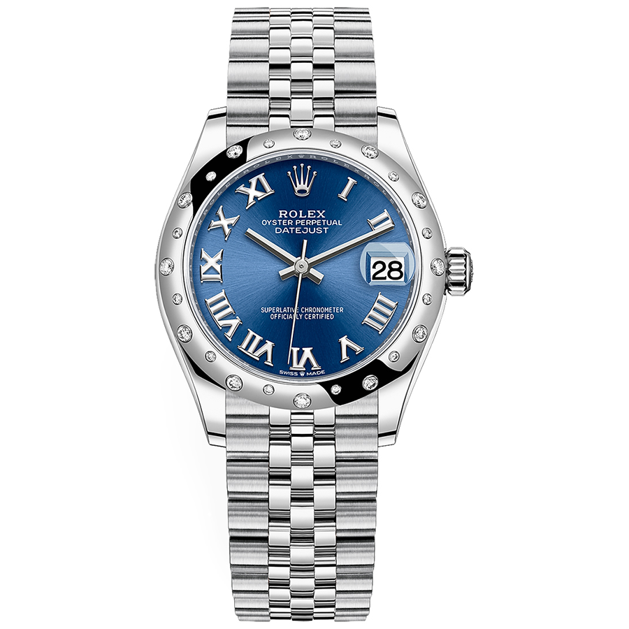 Rolex Datejust Bright Blue Roman Numeral Dial Diamond-Set Bezel 31mm 278344RBR