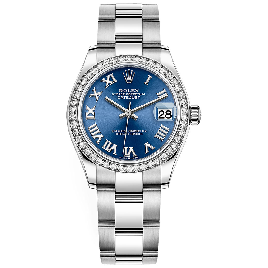 Rolex Datejust Bright Blue Roman Numeral Dial Diamond Bezel 31mm 278384RBR