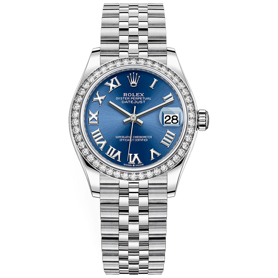 Rolex Datejust Bright Blue Roman Numeral Dial Diamond Bezel 31mm 278384RBR