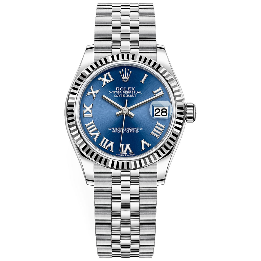 Rolex Datejust Bright Blue Roman Numeral Dial Fluted Bezel 31mm 278274