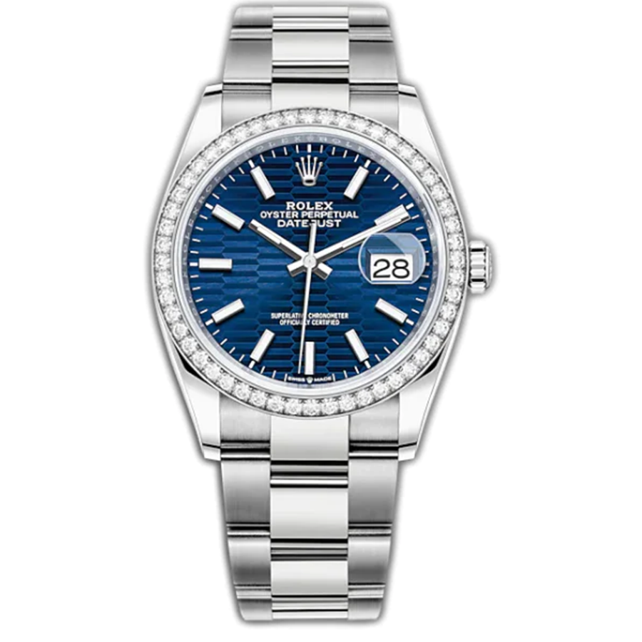 Rolex Datejust Bright Blue, Fluted Motif Dial Diamond Bezel 36mm 126284RBR