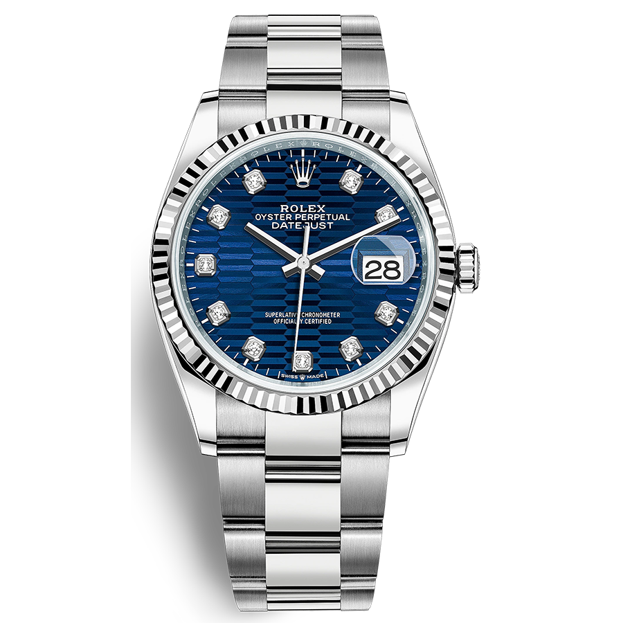 Rolex Datejust II Bright Blue, Fluted Motif Diamond Fluted Dial 36mm 126234