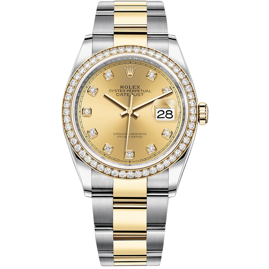 Rolex Datejust Champagne Diamond Dial Diamond Bezel 36mm 126283RBR