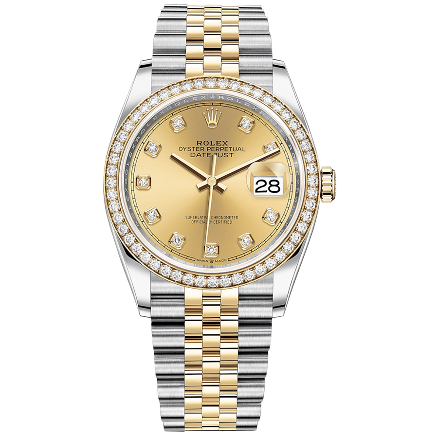 Rolex Datejust Champagne Diamond Dial Diamond Bezel 36mm 126283RBR