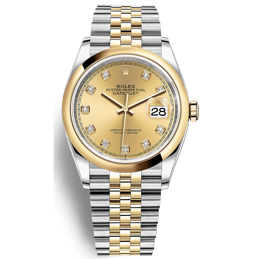 Rolex Datejust Champagne Diamond Dial Domed Bezel 36mm 126203