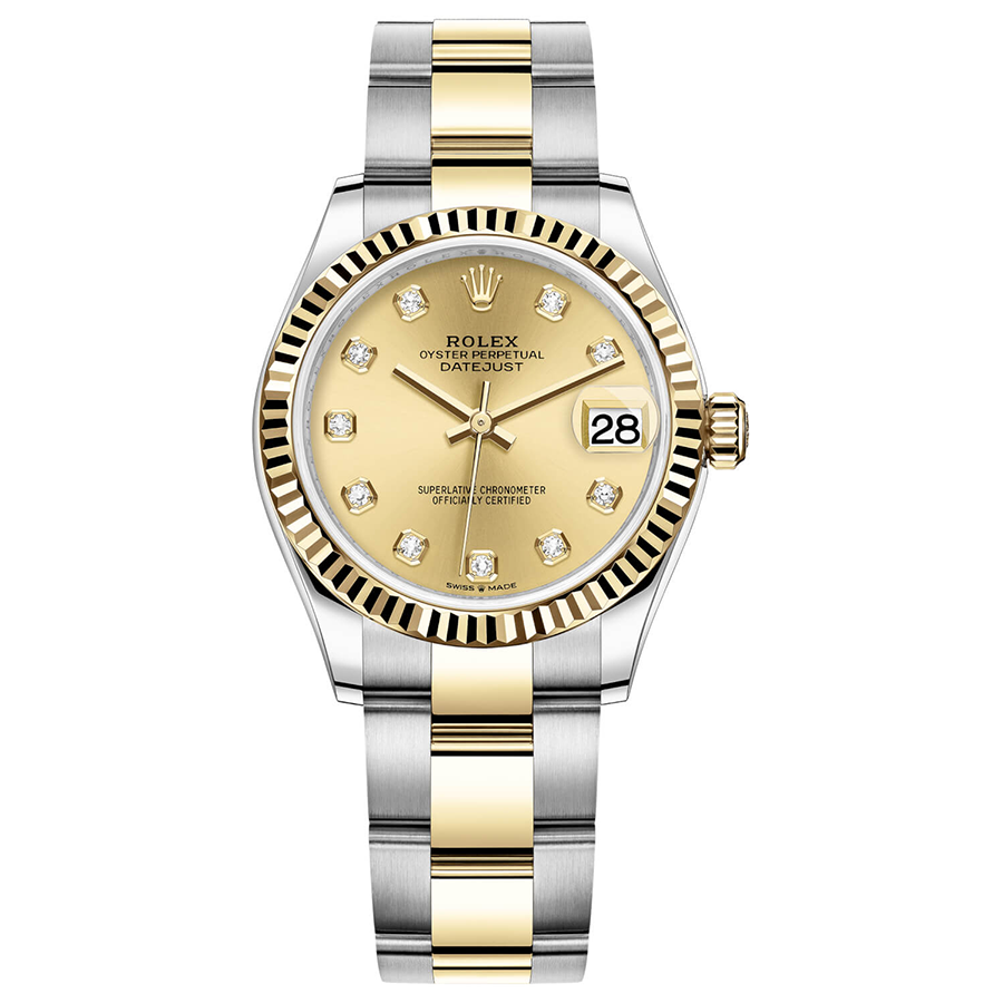 Rolex Datejust Champagne Diamond Dial Fluted Bezel 31mm 278273