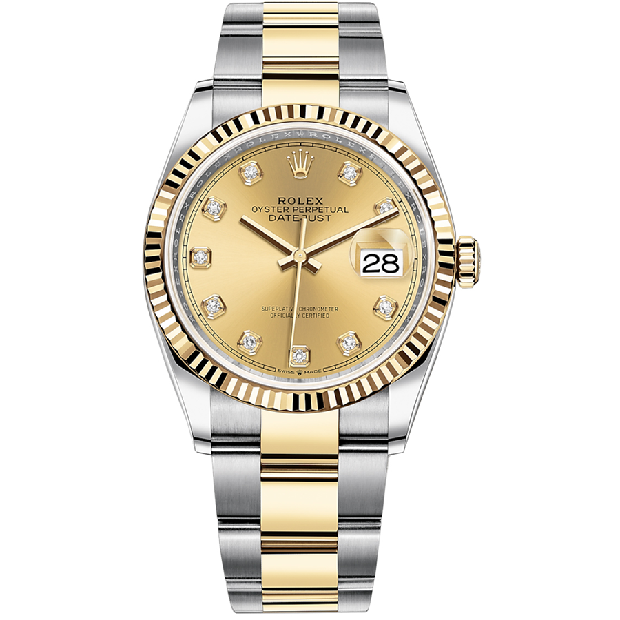 Rolex Datejust Champagne Diamond Dial Fluted Bezel 36mm 126233