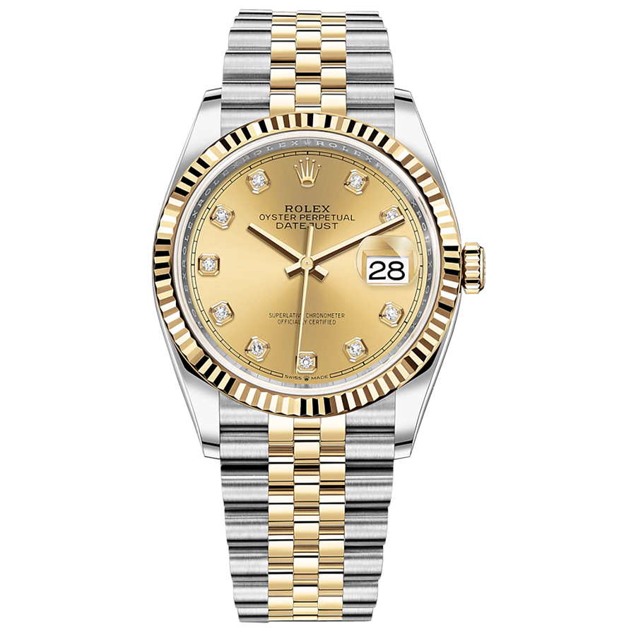 Rolex Datejust Champagne Diamond Dial Fluted Bezel 36mm 126233