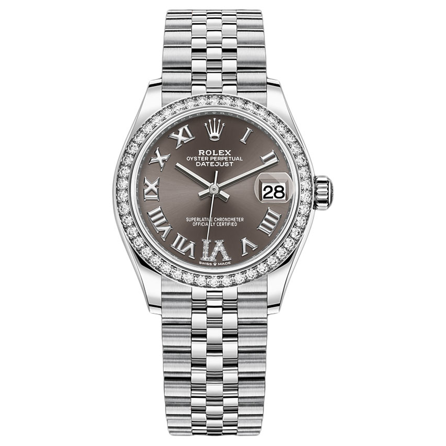 Rolex Datejust Dark Grey Diamond Roman Numeral Dial Diamond Bezel 31mm 278384RBR