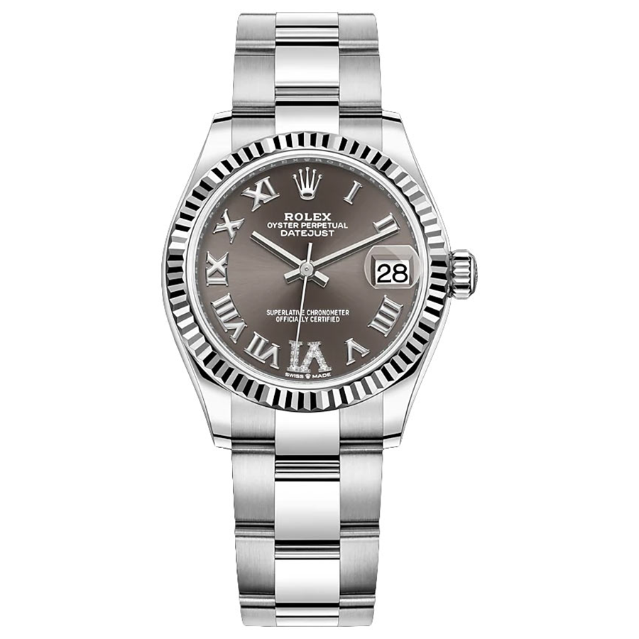 Rolex Datejust Dark Grey Diamond Roman Numeral Dial Fluted Bezel 31mm 278274