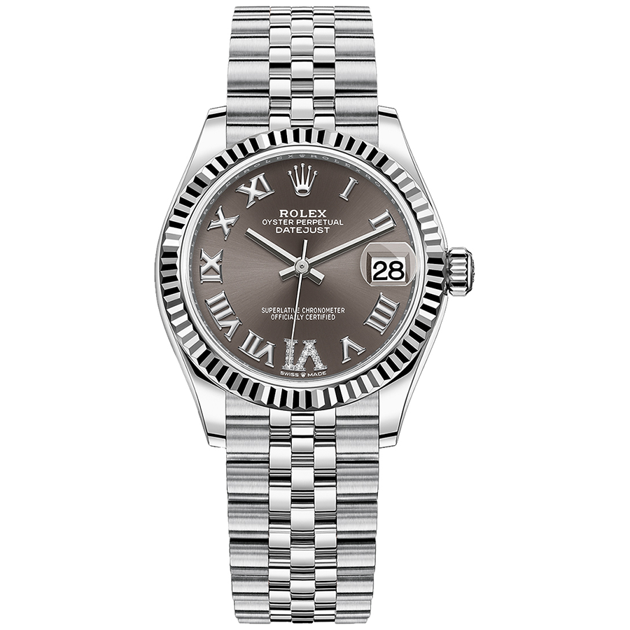 Rolex Datejust Dark Grey Diamond Roman Numeral Dial Fluted Bezel 31mm 278274