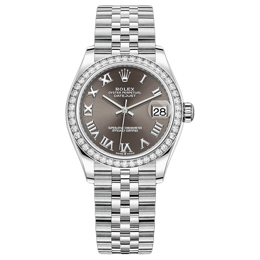 Rolex Datejust Dark Grey Roman Numeral Dial Diamond Bezel 31mm 278384RBR