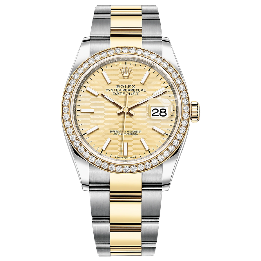 Rolex Datejust Golden Fluted Motif Dial Diamond Bezel 36mm 126283RBR