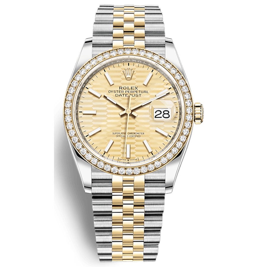 Rolex Datejust Golden Fluted Motif Dial Diamond Bezel 36mm 126283RBR