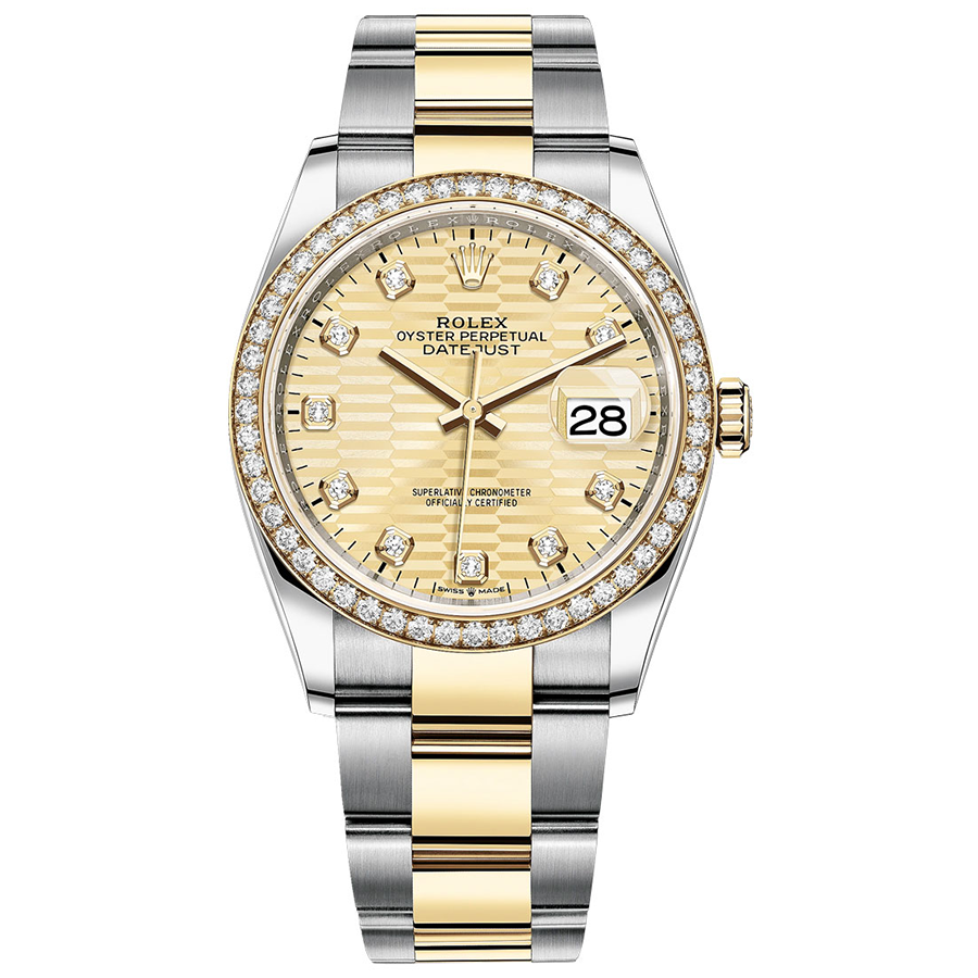 Rolex Datejust Golden Fluted Motif Diamond Dial Diamond Bezel 36mm 126283RBR