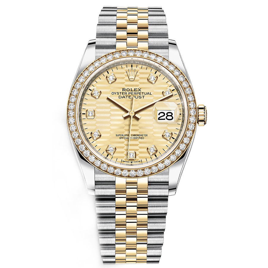 Rolex Datejust Golden Fluted Motif Diamond Dial Diamond Bezel 36mm 126283RBR