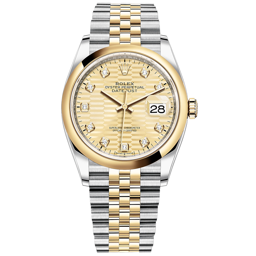 Rolex Datejust Golden Fluted Motif Diamond Dial Domed Bezel 36mm 126203