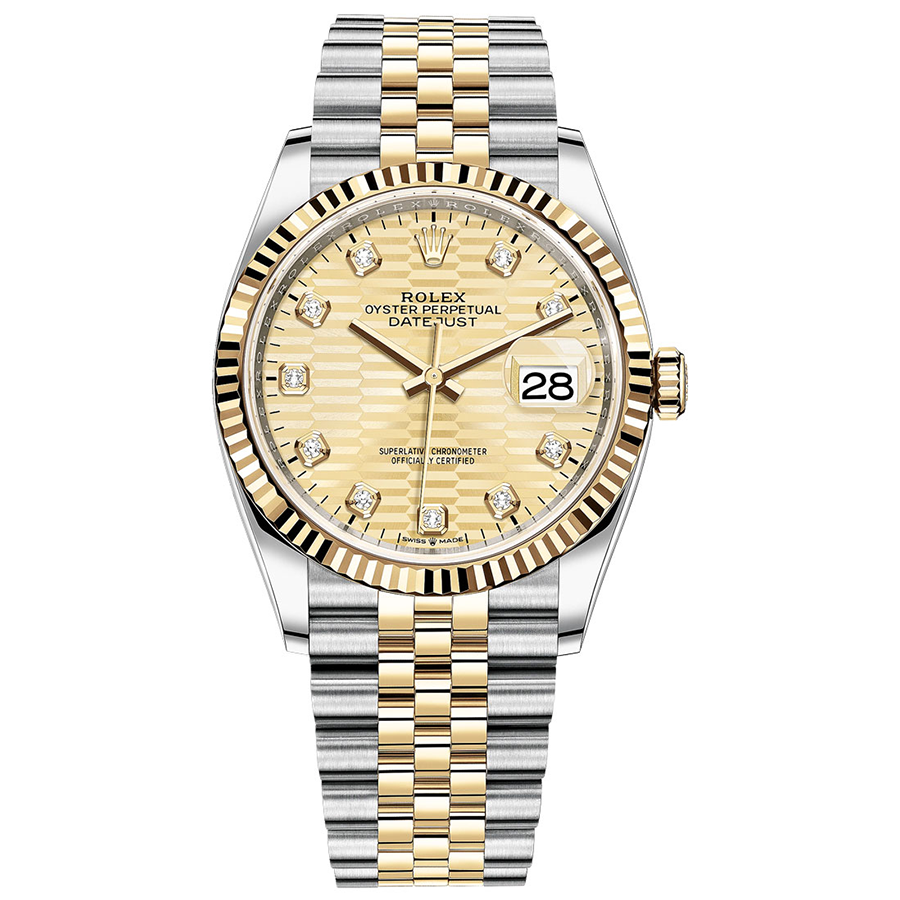 Rolex Datejust Golden Fluted Motif Diamond Dial Fluted Bezel 36mm 126233