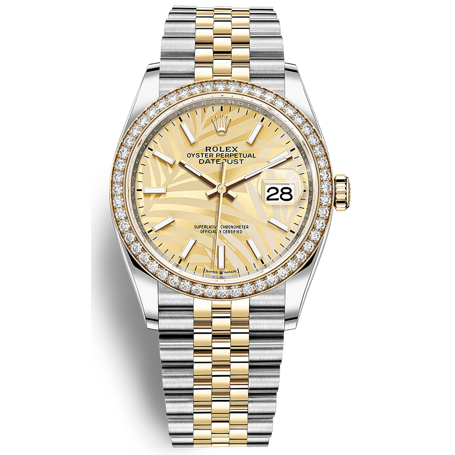 Rolex Datejust Golden Palm Motif Dial Diamond Bezel 36mm 126283RBR