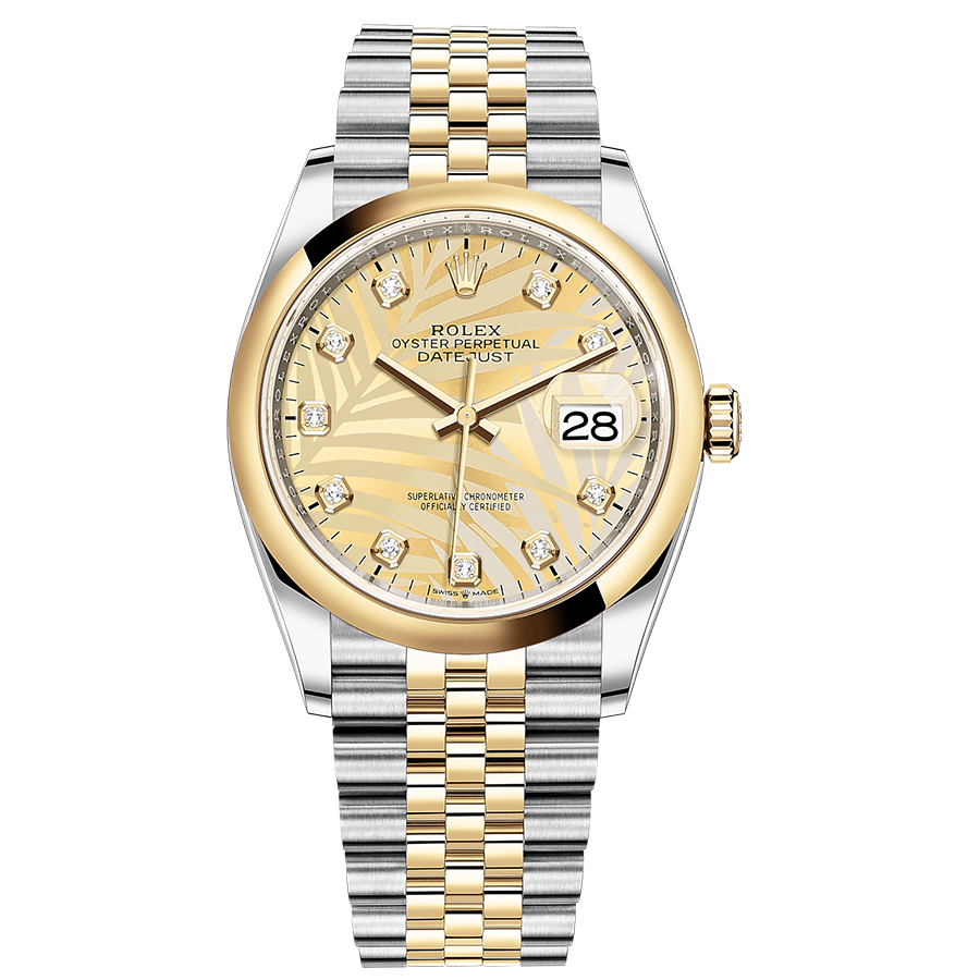 Rolex Datejust Golden Palm Motif Diamond Dial Domed Bezel 36mm 126203