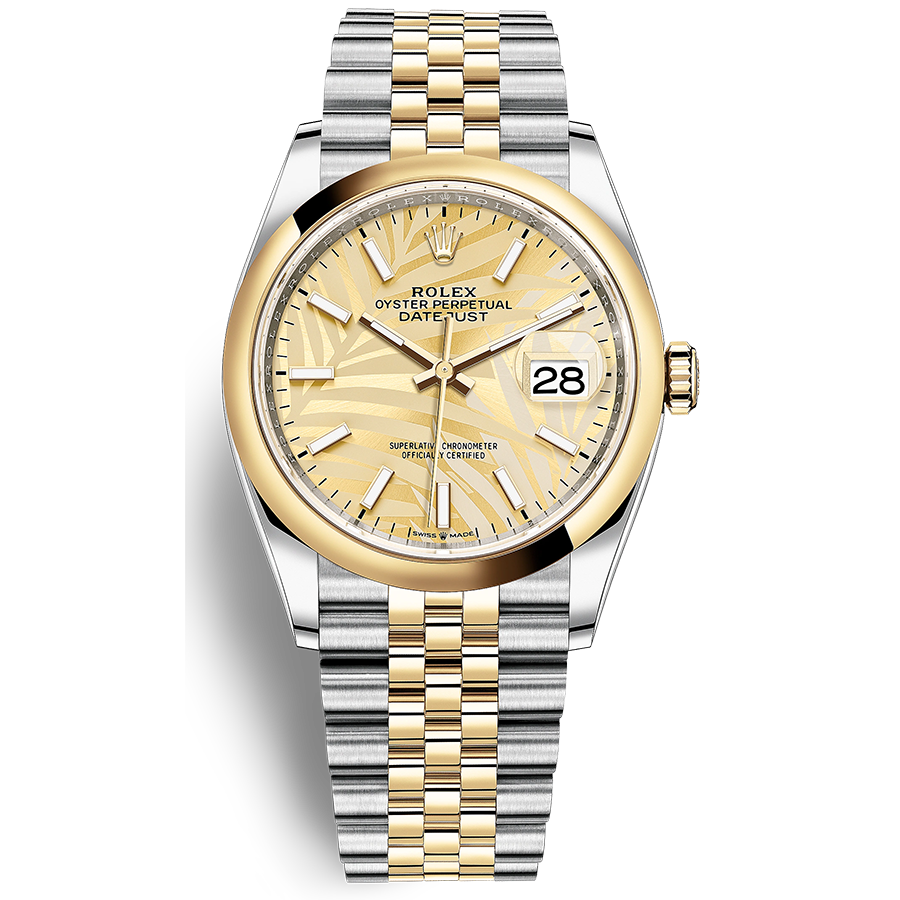 Rolex Datejust Golden Palm Motif Dial Domed Bezel 36mm 126203