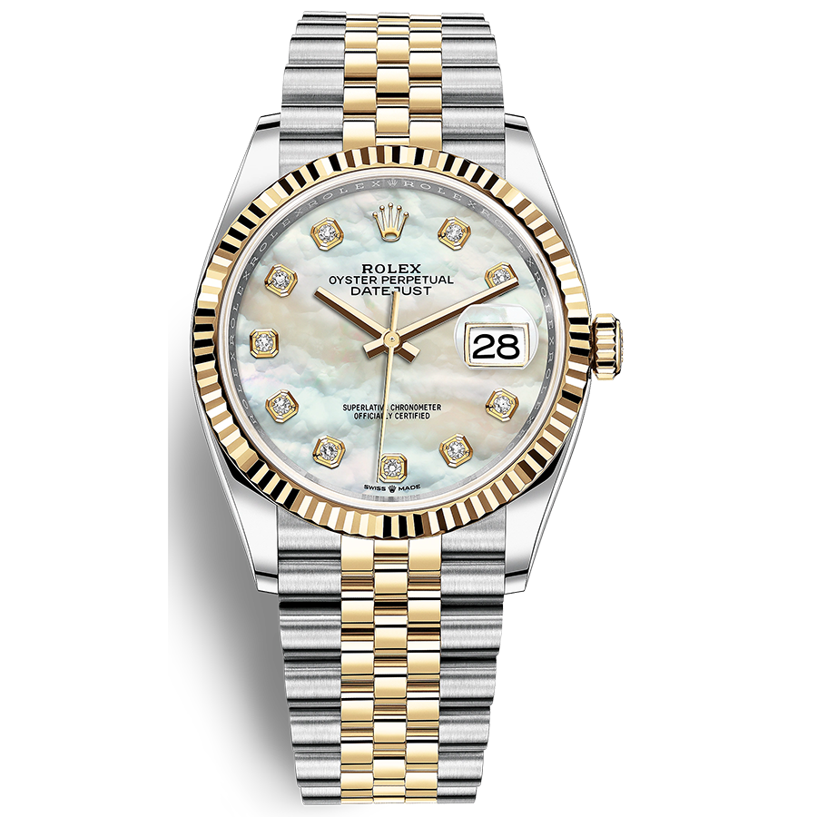 Rolex Datejust Mother Of Pearl Diamond Dial Fluted Bezel 36mm 126233