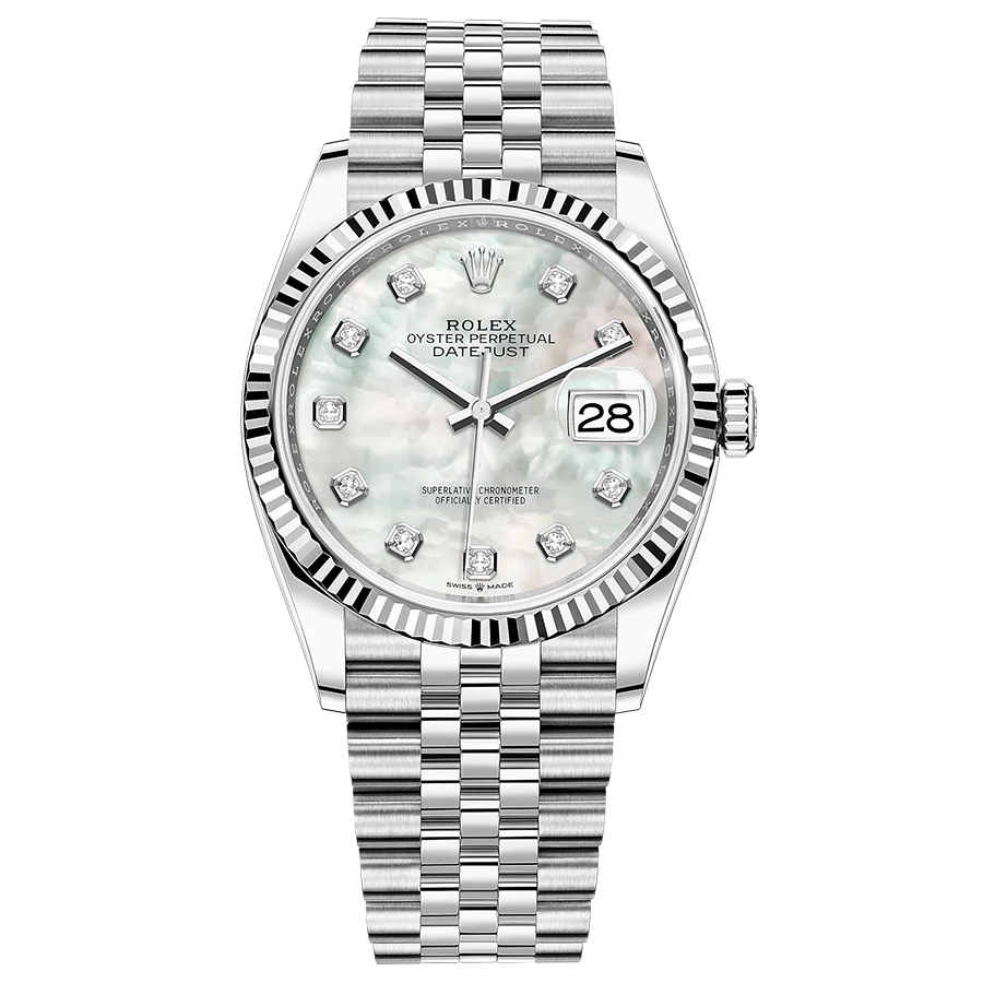 Rolex Datejust Mother Of Pearl Diamond Dial Fluted Bezel 36mm 126234