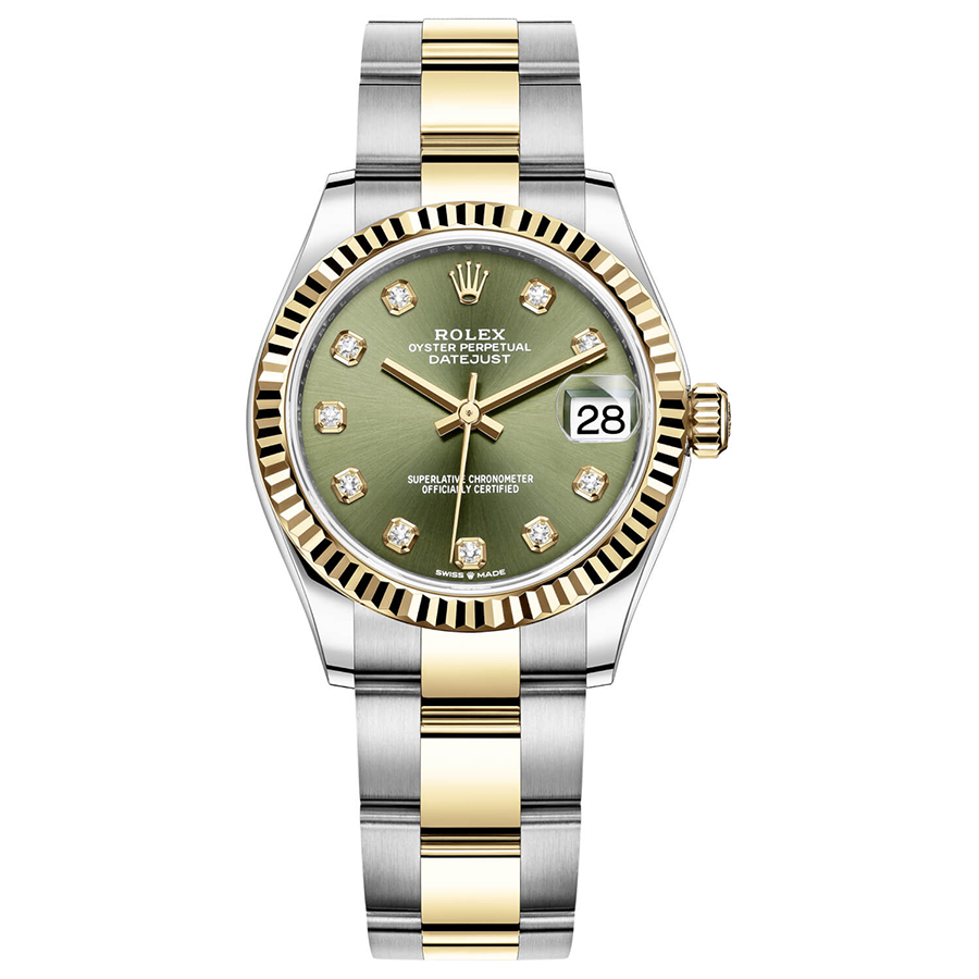 Rolex Datejust Olive Green Diamond Dial Fluted Bezel 31mm 278273