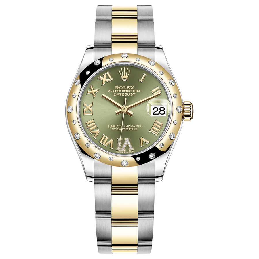 Rolex Datejust II Olive Green Diamond Roman Numeral Dial Diamond-Set Bezel 31mm 278343RBR