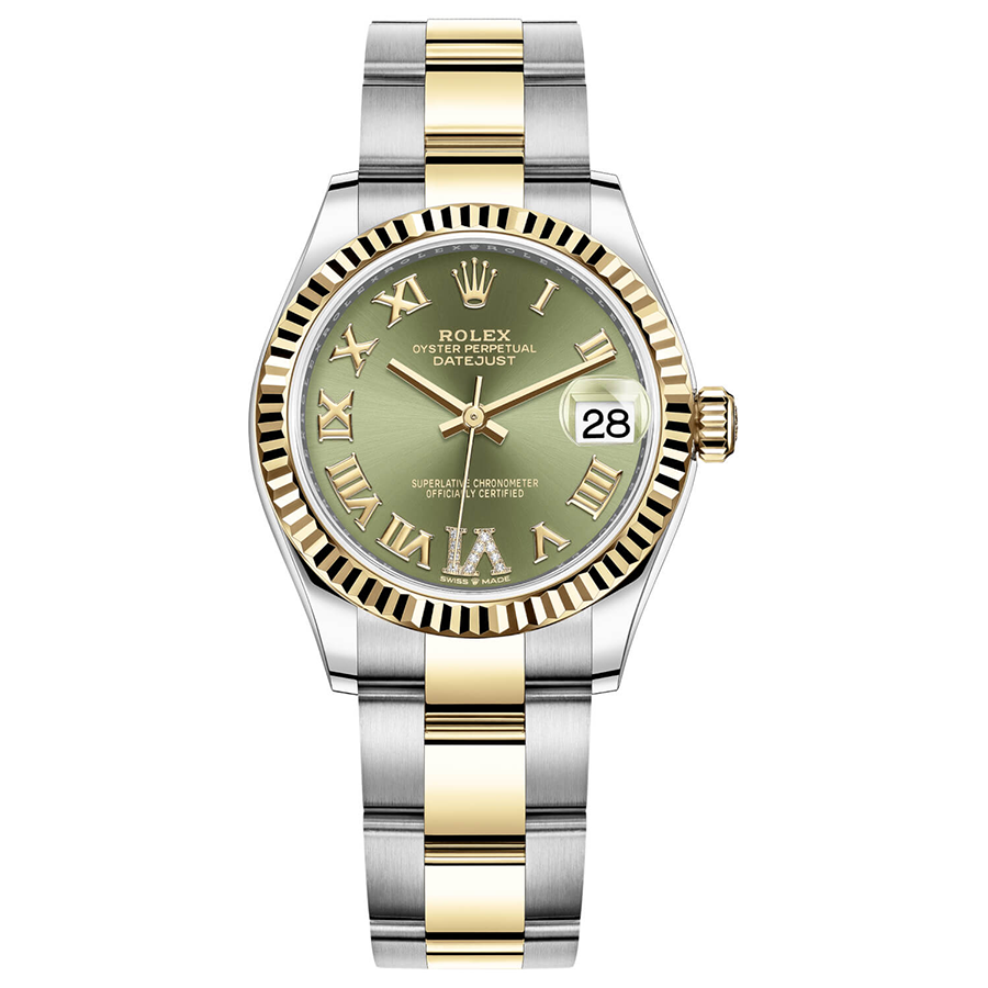 Rolex Datejust II Olive Green Diamond Roman Numeral Fluted Dial 31mm 278273