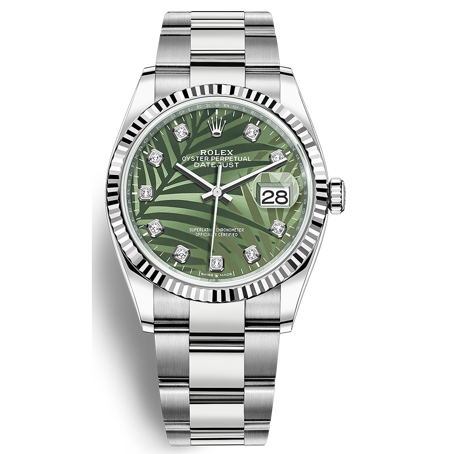 Rolex Datejust II Olive Green, Palm Motif Diamond Fluted Dial 36mm 126234